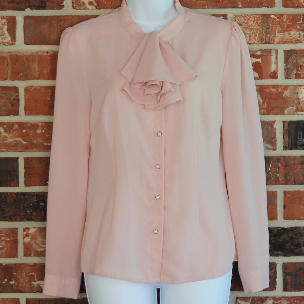 Women's Pink Front Tie Button Up Blouse 2XL